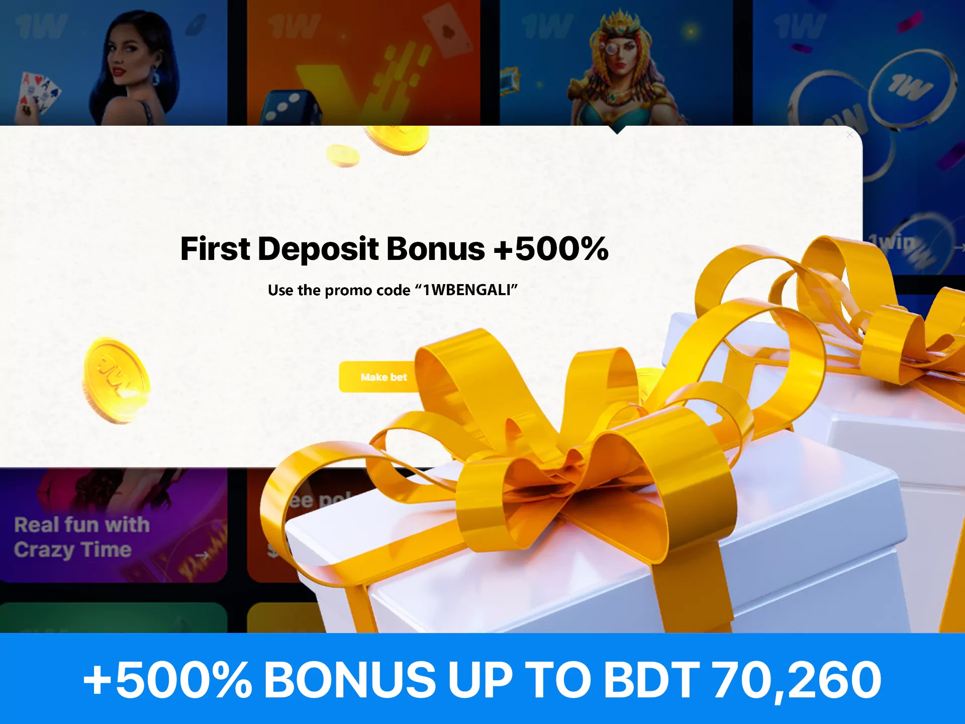 1win welcome bonus gives +500% Up to BDT 70,260.