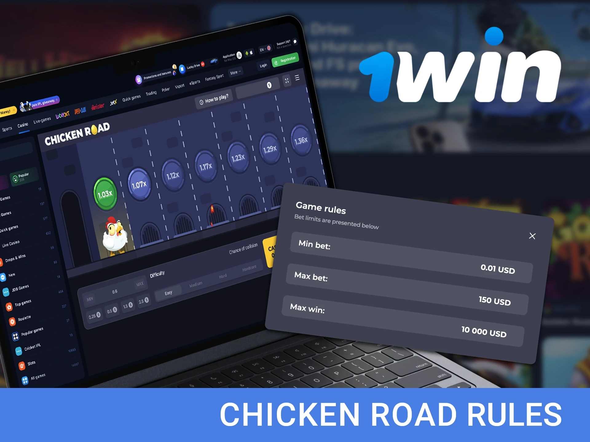 Familiarise yourself with the main rules when playing Chicken Road from 1win Casino.
