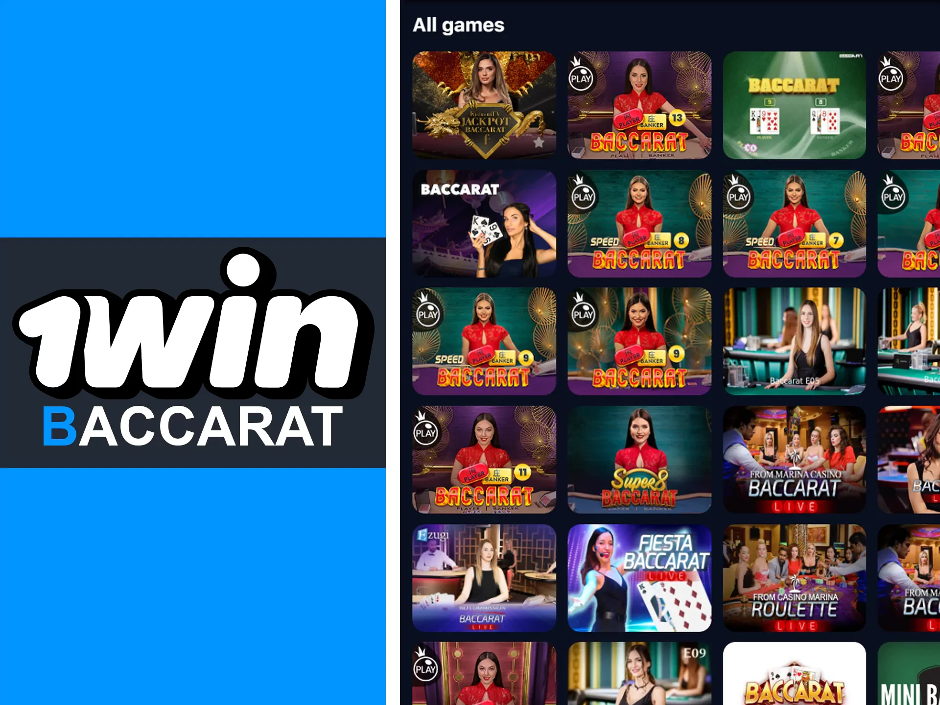 1win এ ব্যাকার্যাট গেম খেলুন।