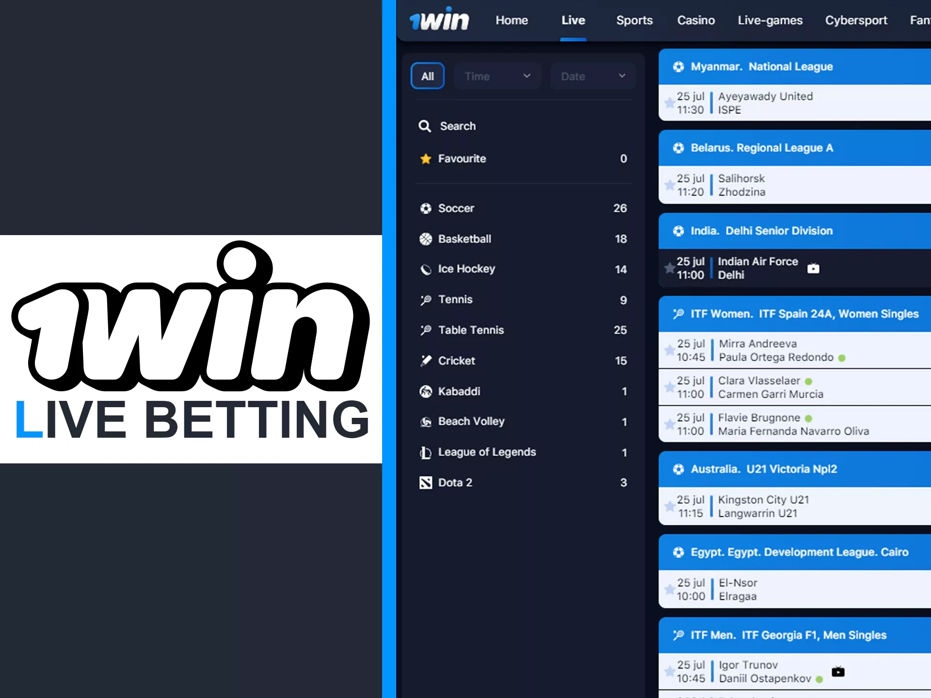 1win এ লাইভ ফরম্যাটে বাজি ধরুন।