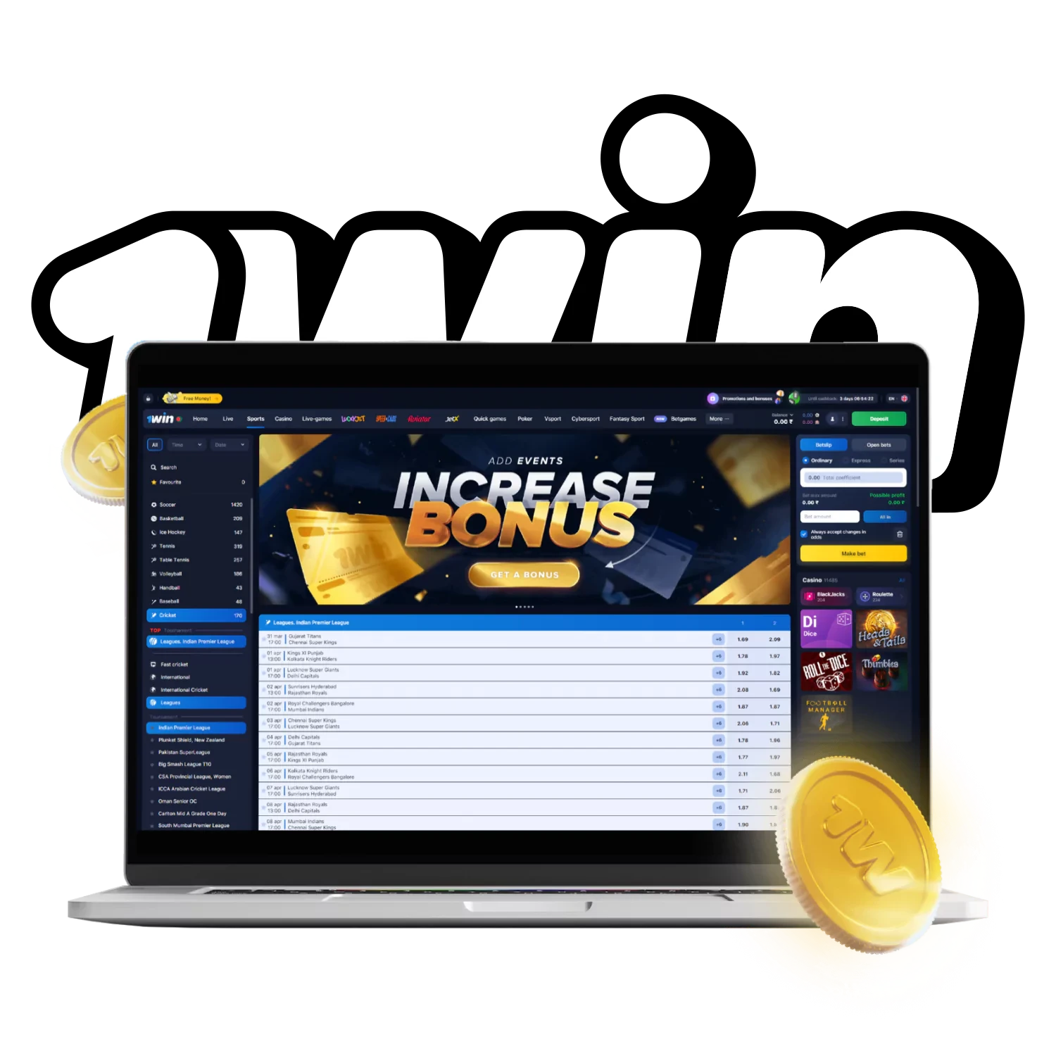 Install the 1win PC client on your device.