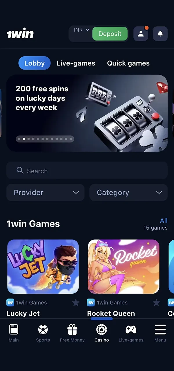 Play the best casino games in the 1Win app.