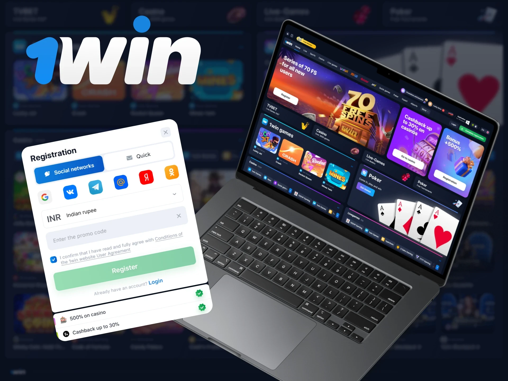 Create an account using the 1win PC client.